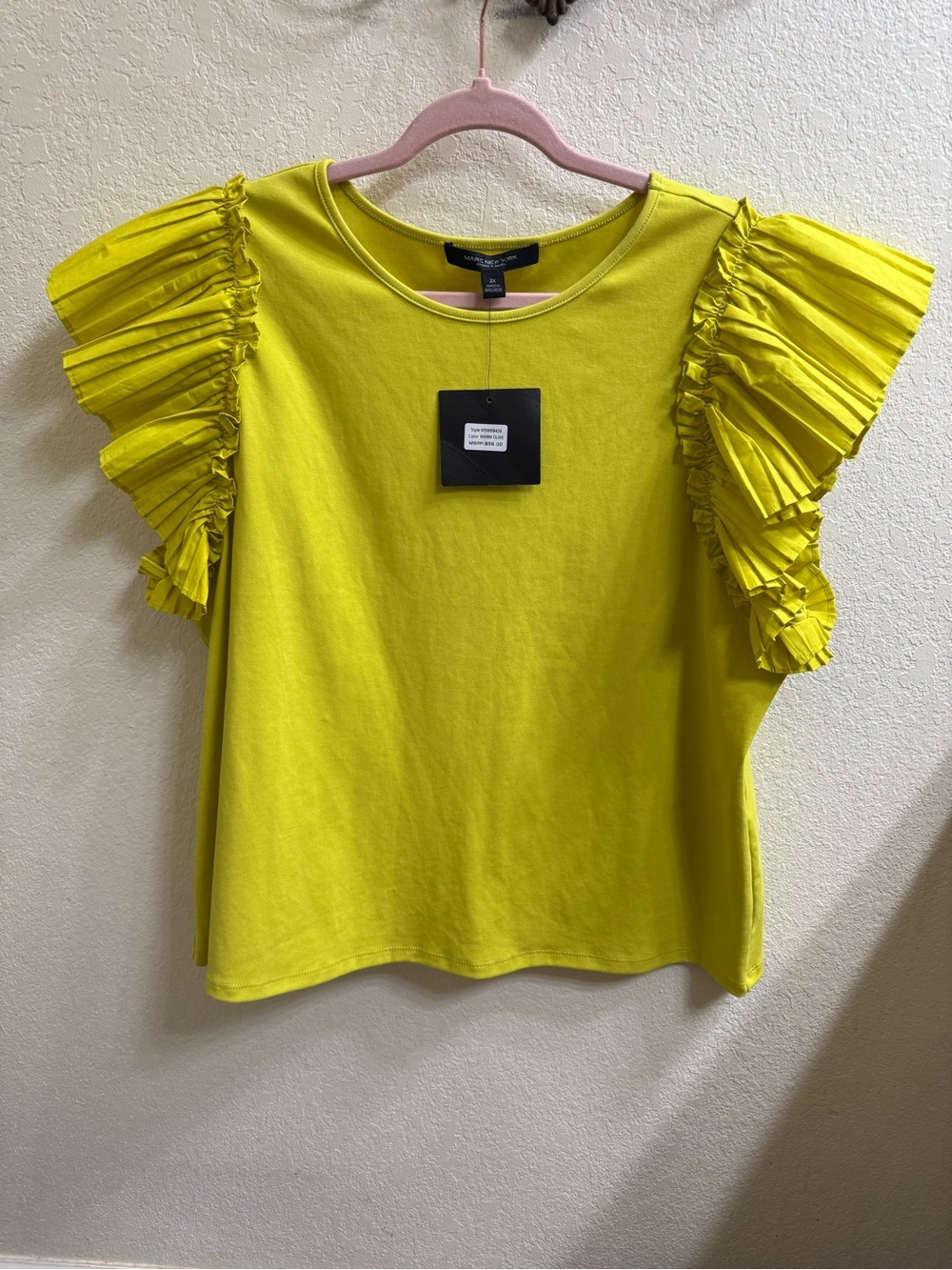 Marc New York Lemon Lime (Warm Olive) Ruffle Sleeve Tee NWT